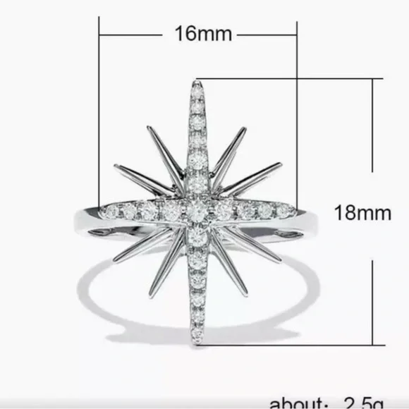 Cubic Zirconia Silver Starburst Ring. Size 7 - Picture 5 of 5